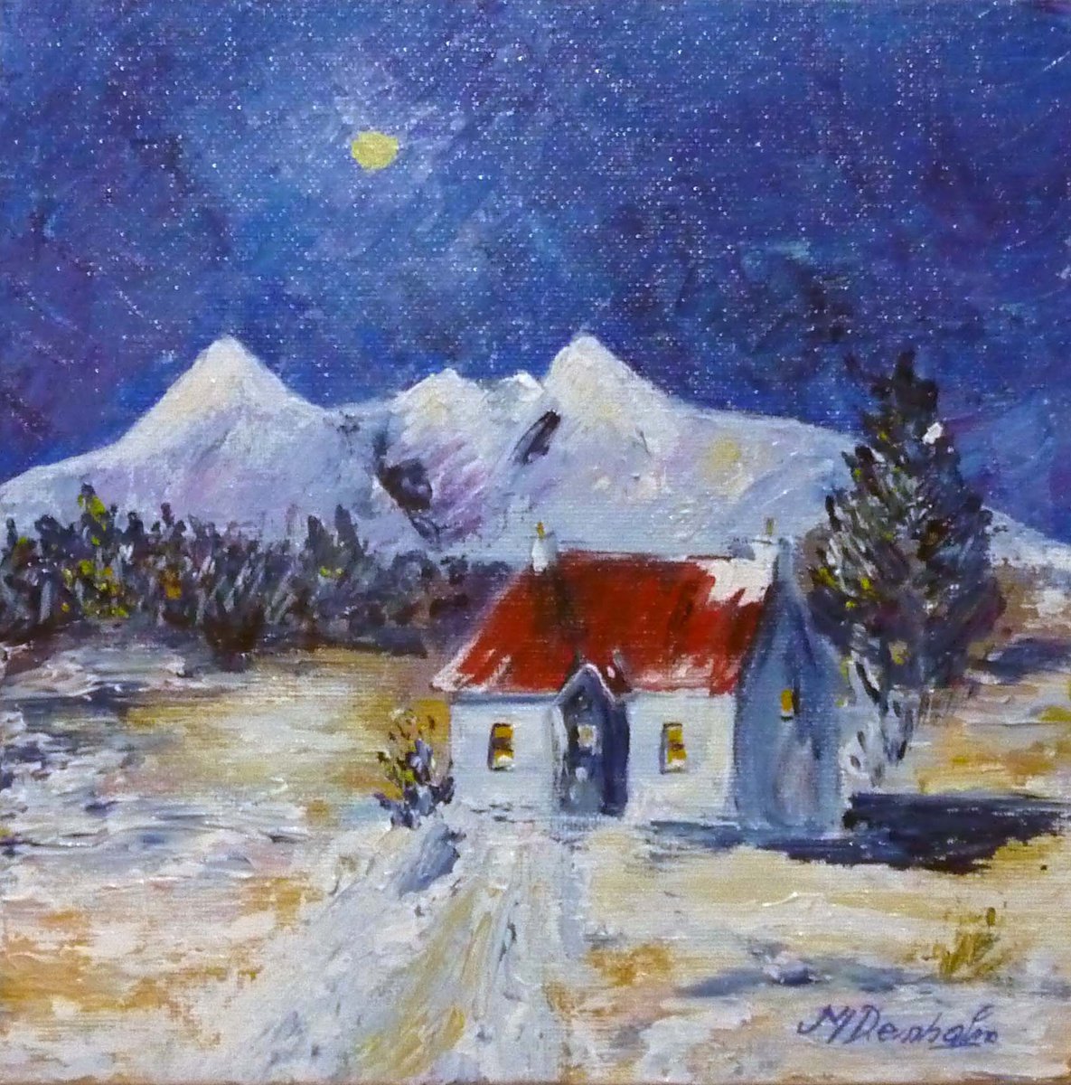 Winter at the Foot of the Mountains - An original landscape - FREE FRAME by Margaret Denholm