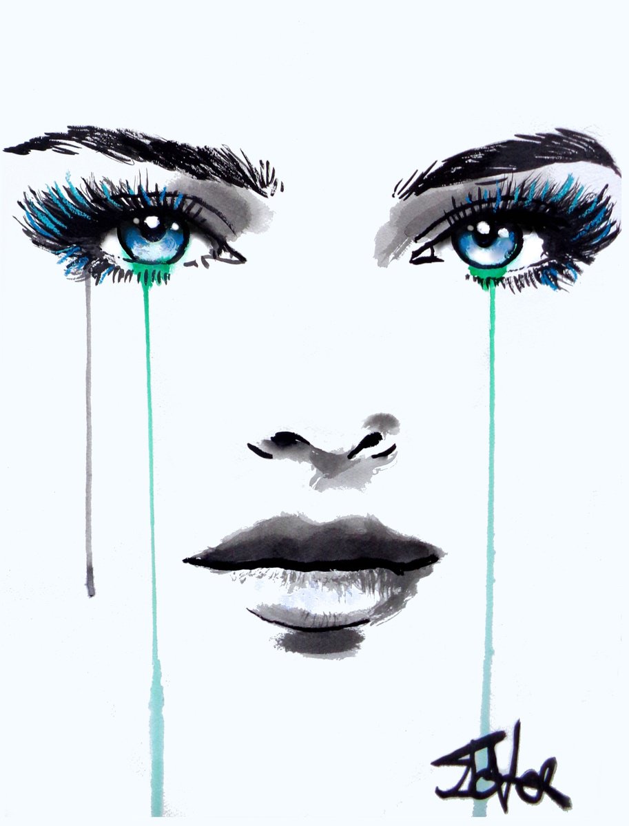 Impressionistic Portrait Ink Drawing By Loui Jover, 16 X 22", Milky Way, Original Artwork