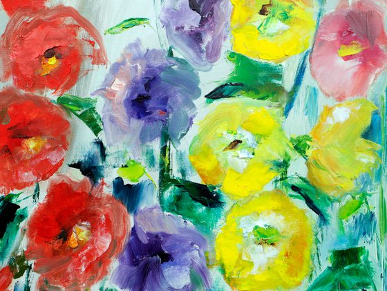 Abstract Floral painting colorful Mallow