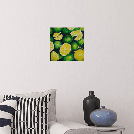 Still life with lemons and limes Original art green yellow