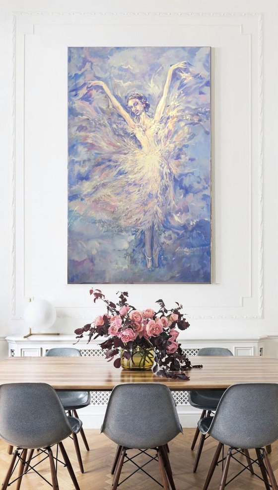 Large acrylic and pearl painting 100x160 cm unstretched canvas "Wings" i014 art original artwork by Airinlea