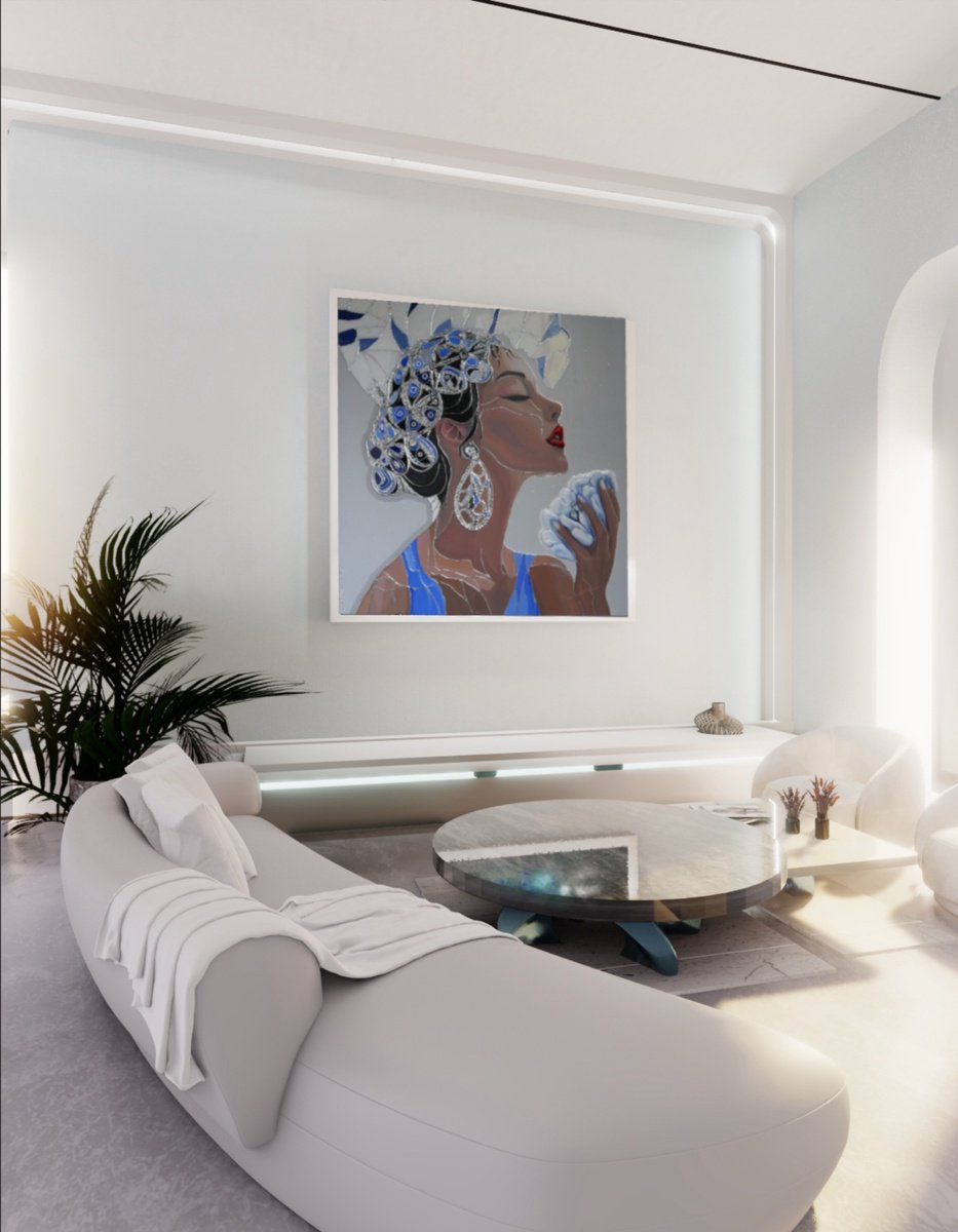 Expressive Portrait Painting By Lana Ritter, 35 X 35", La Icone De Paris, Original Artwork