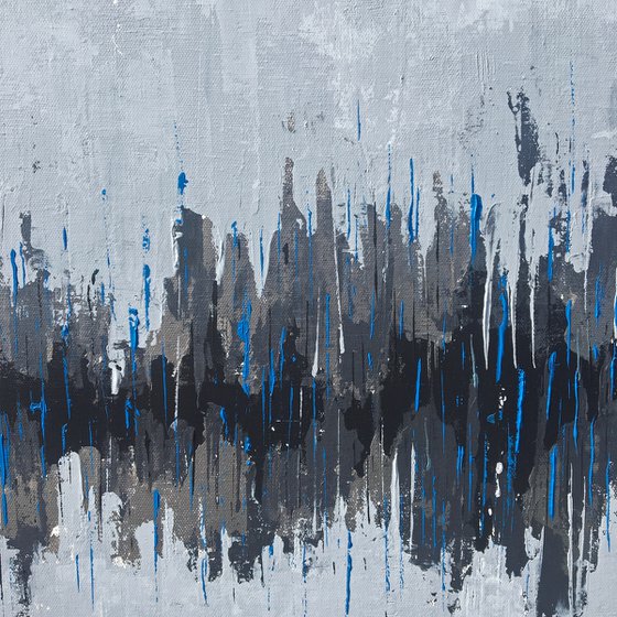 Rainy Greys with Electric Blue - Abstract Painting