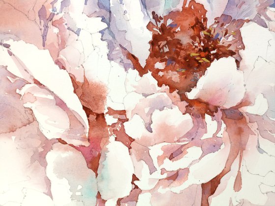 Modern watercolor "Coral peony petals"