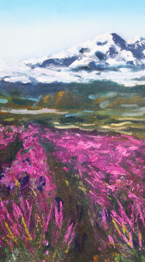 Lavender fields and Mountains /  ORIGINAL PAINTING by Salana Art / Svetlana Samovarova