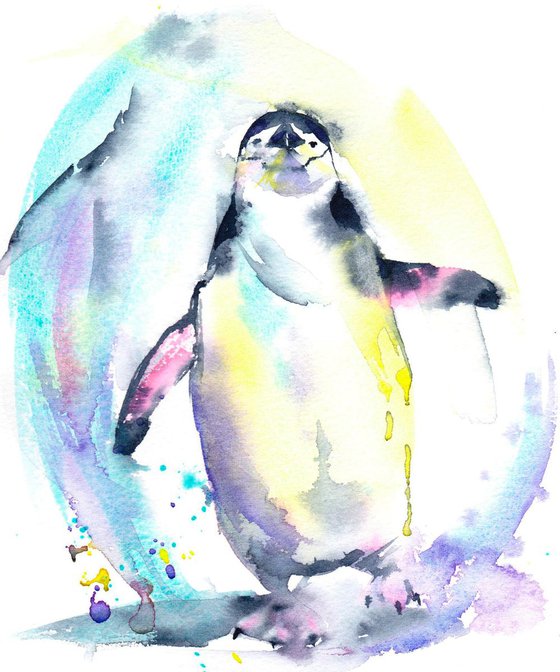Penguin painting, Chinstrap Penguin, Original Watercolour, Fun Wall Art