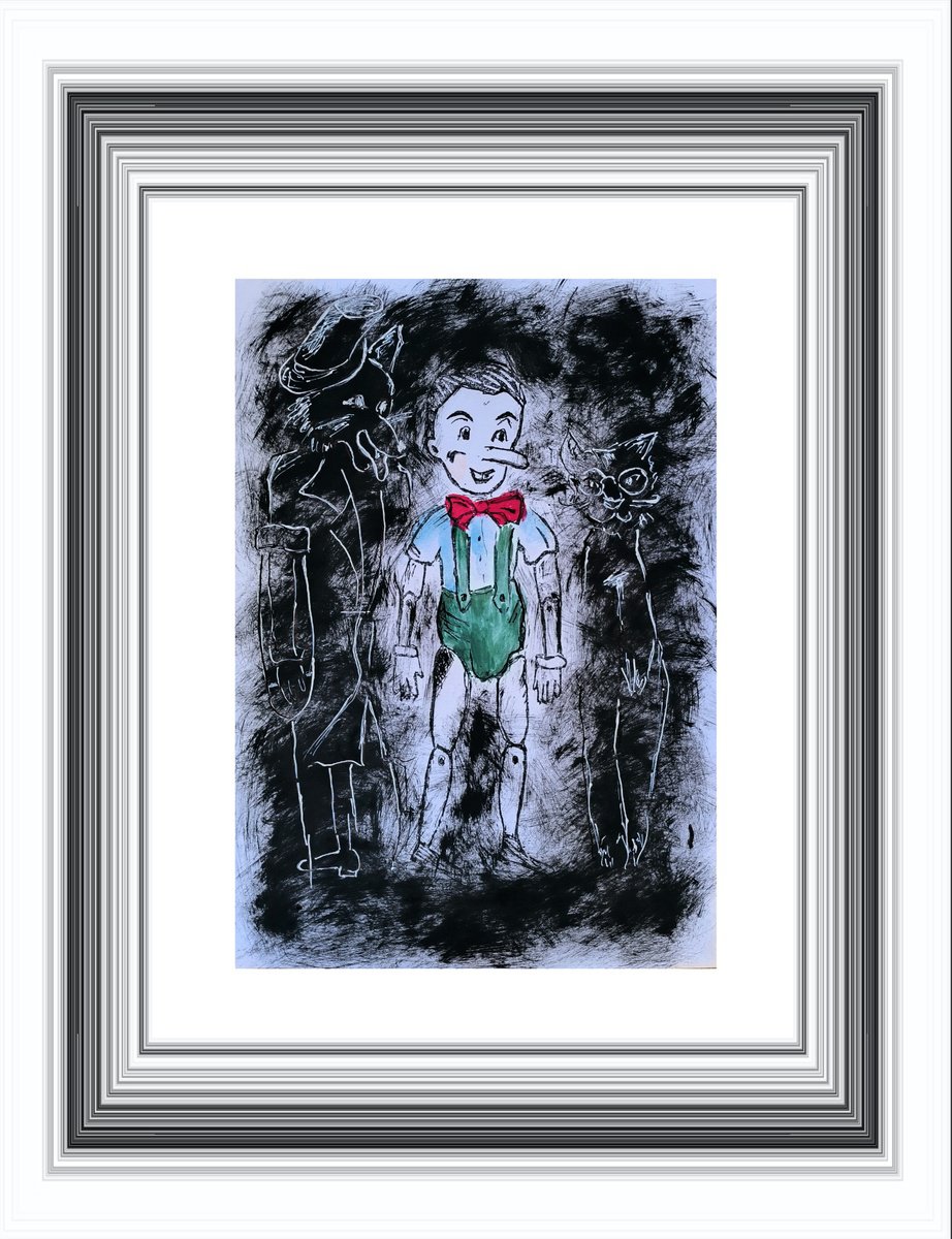 Animal Linocut By Svetlana Grishkovec-Kiisky, 12 X 16", My Pinocchio, Original Artwork