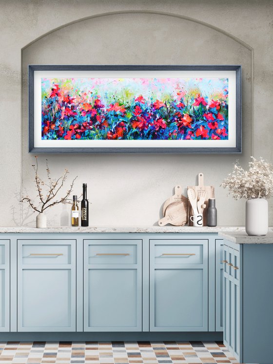 Red Wild Poppies Field at Dusk