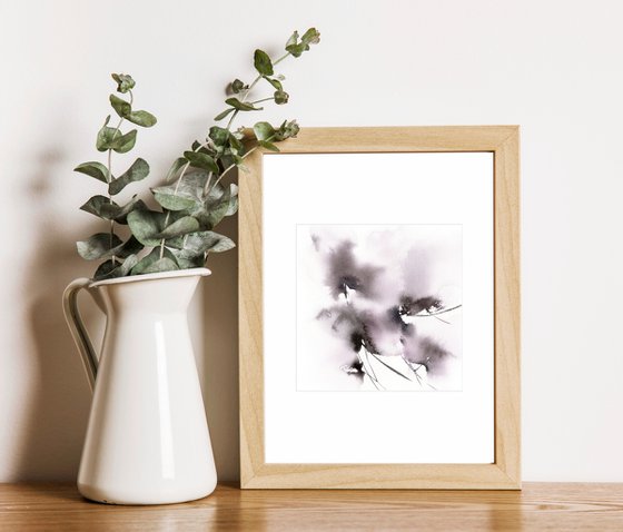 Black watercolor flowers painting