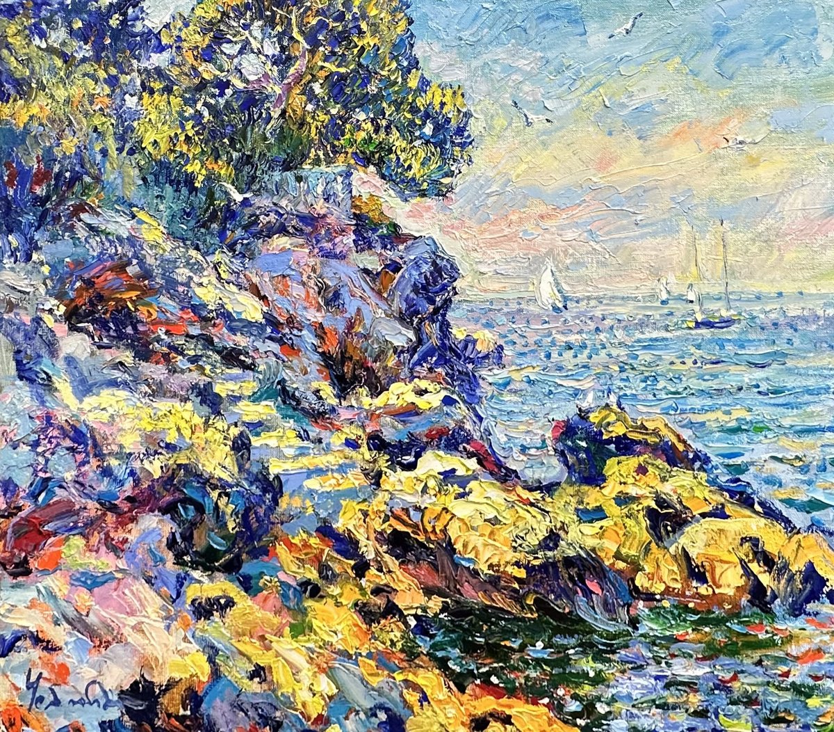 Impressionistic Landscape Oil Painting By Andrii Chebotaru, 24 X 20, Morning Cape, Original Artwork