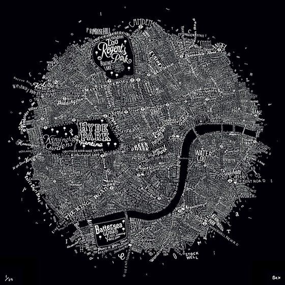 Typographic Street Map Of Central London (Black)