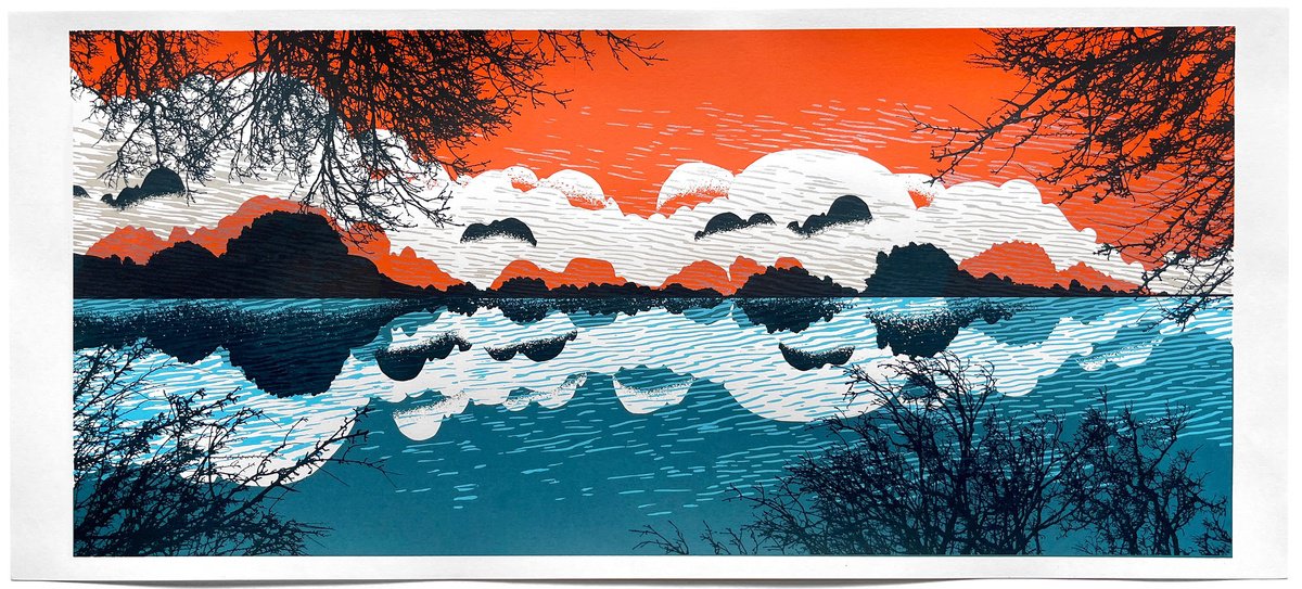 Impressionistic Landscape Screenprint By Chris Keegan, 22 X 10, Sky Bloom, Original Artwork