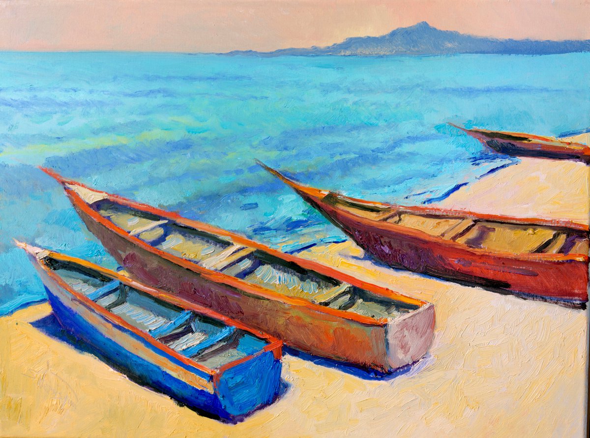 Boats in Calm Sea by Suren Nersisyan
