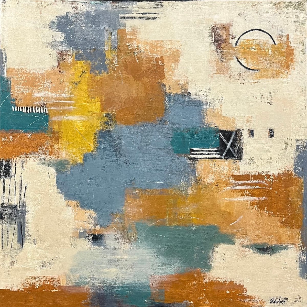 Geometric Abstract Acrylic Painting By Shellie Garber, 36 X 36", Painted Sky, Original Artwork