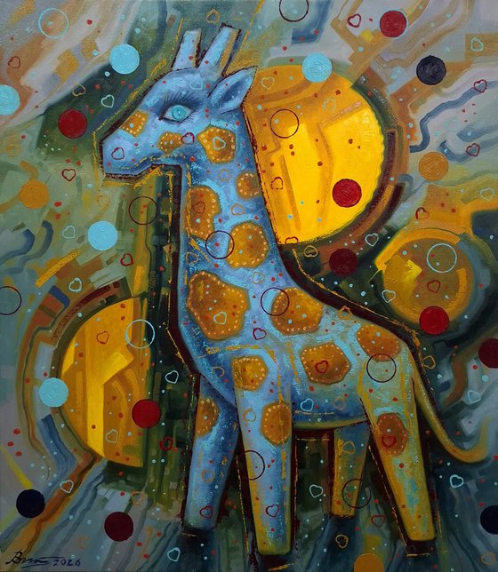 The giraffe is walking