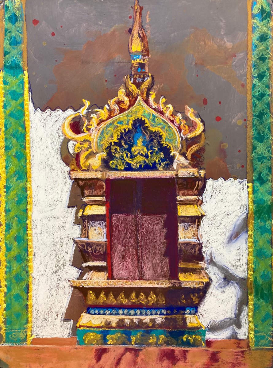 Impressionistic Cityscapes Pastel Drawing By John Cottee, 22 X 30, Temple Window, Original Artwork