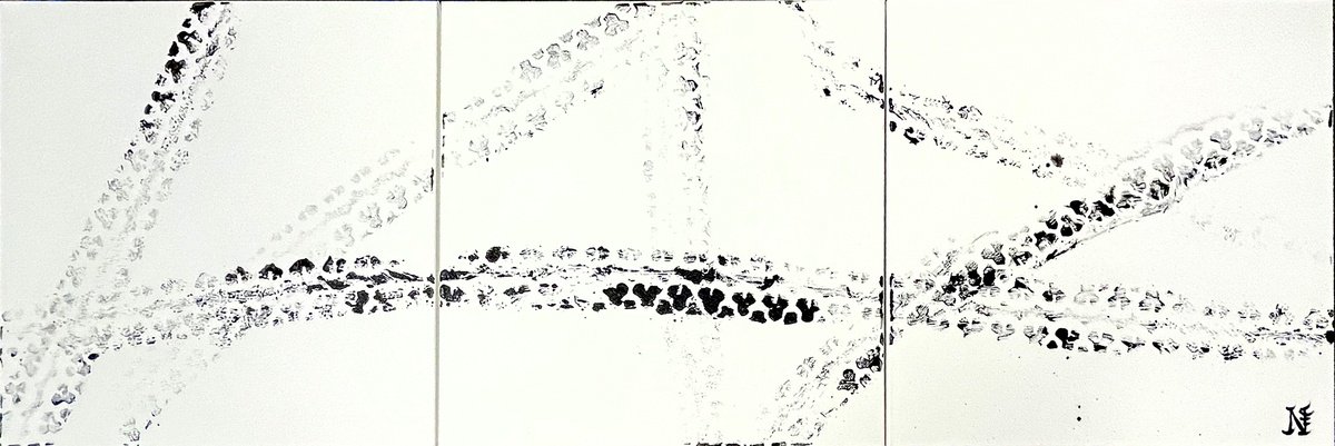 Abstract Painting By Mattia Paoli, 59 X 20", Triptych Lines, Original Artwork