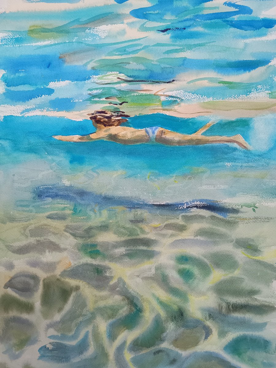 Expressive Portrait Watercolour By Marina Del Pozo, 14 X 20", Summer, Original Artwork