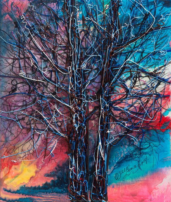 Abstract Tree -  (8.5”X 10”X0.5"  -  inspired by Pollock )