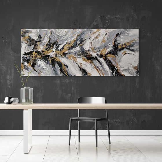 Golden Ransom 200cm x 80cm Grey White Gold Textured Abstract Art