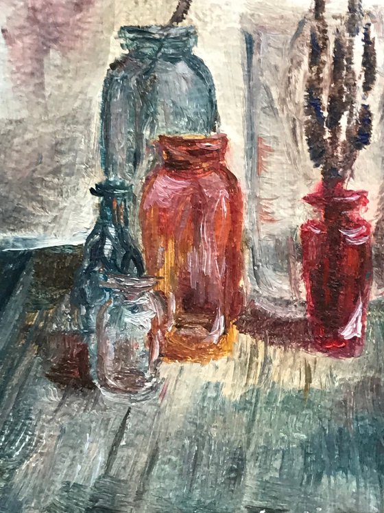 Glasses on wood Still-Life's collection of miniatures