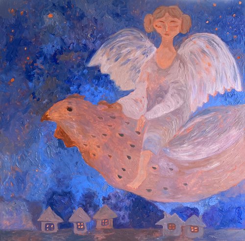 Angel Painting - Blue dream story by Dasha Pogodina