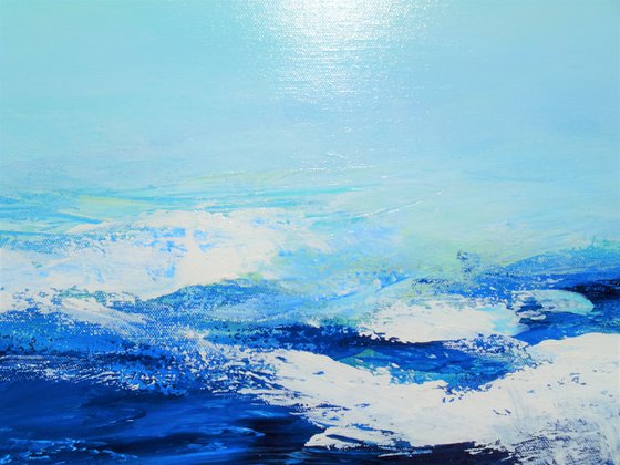 OCEAN WAVES. Abstract Seascape Acrylic Painting on Canvas. Minimalistic Blue Ocean Waves Contemporary Sea Coastal Art
