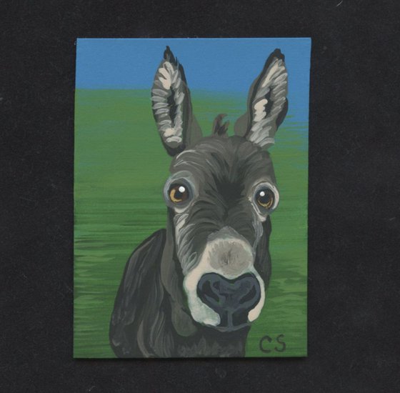 ACEO ATC Original Painting Donkey Farmyard Animal Pet  Art-Carla Smale