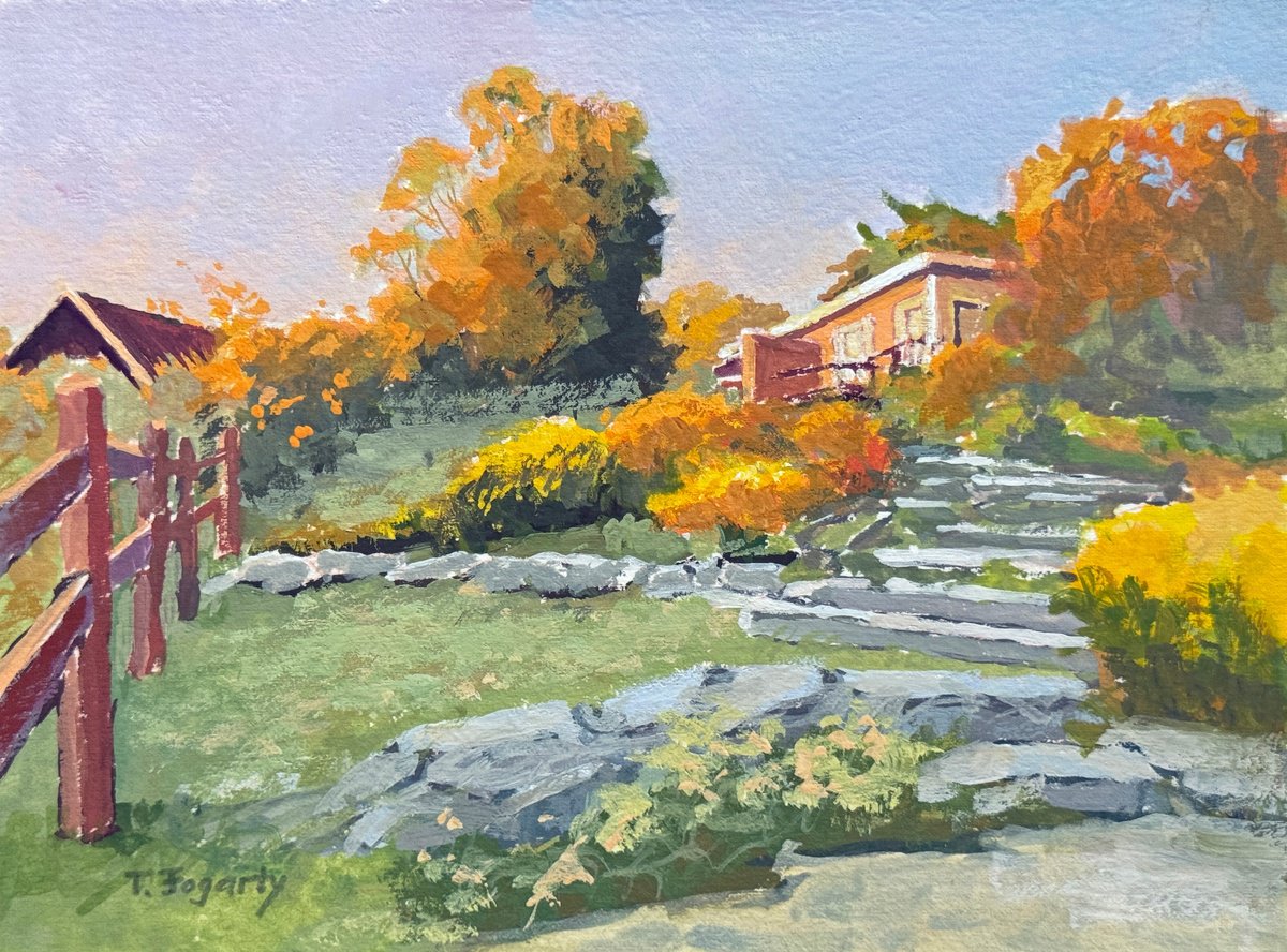 Impressionistic Landscape Painting By Tatyana Fogarty, 8 X 6", Albion Cove Sunset Colors, Original Artwork