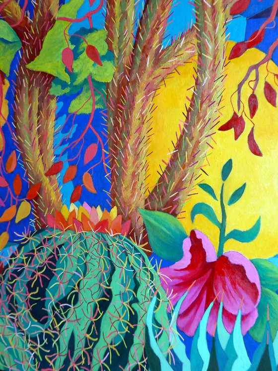 YELLOW POT AND CACTI - MAJORELLE GARDENS