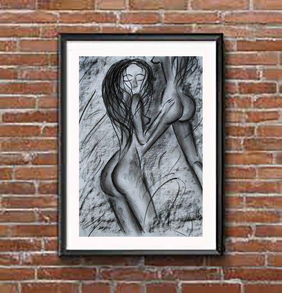 Lesbian Nude Charcoal Art