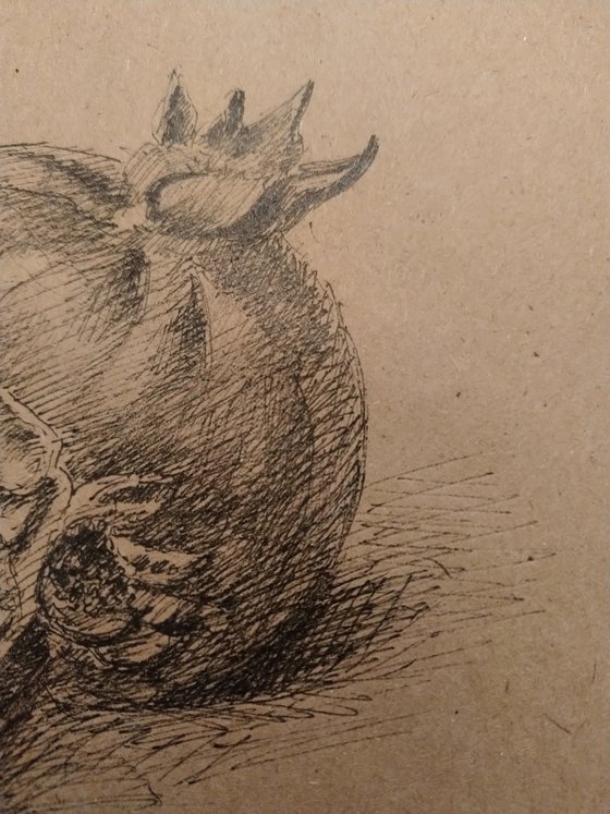 Pomegranate. Original pencil drawing on beige paper