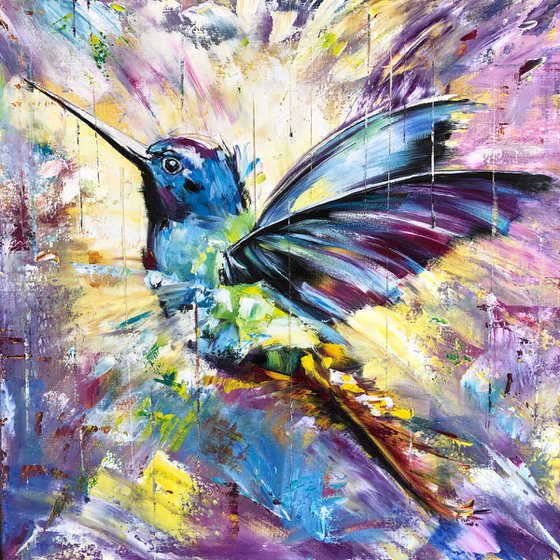 ENERGY OF LIFE -  Hummingbird. Exotic bird. Fabulous bird. Abstract bird. Bird paradise. Colorful. Multi-colored. Positive. Rainbow.