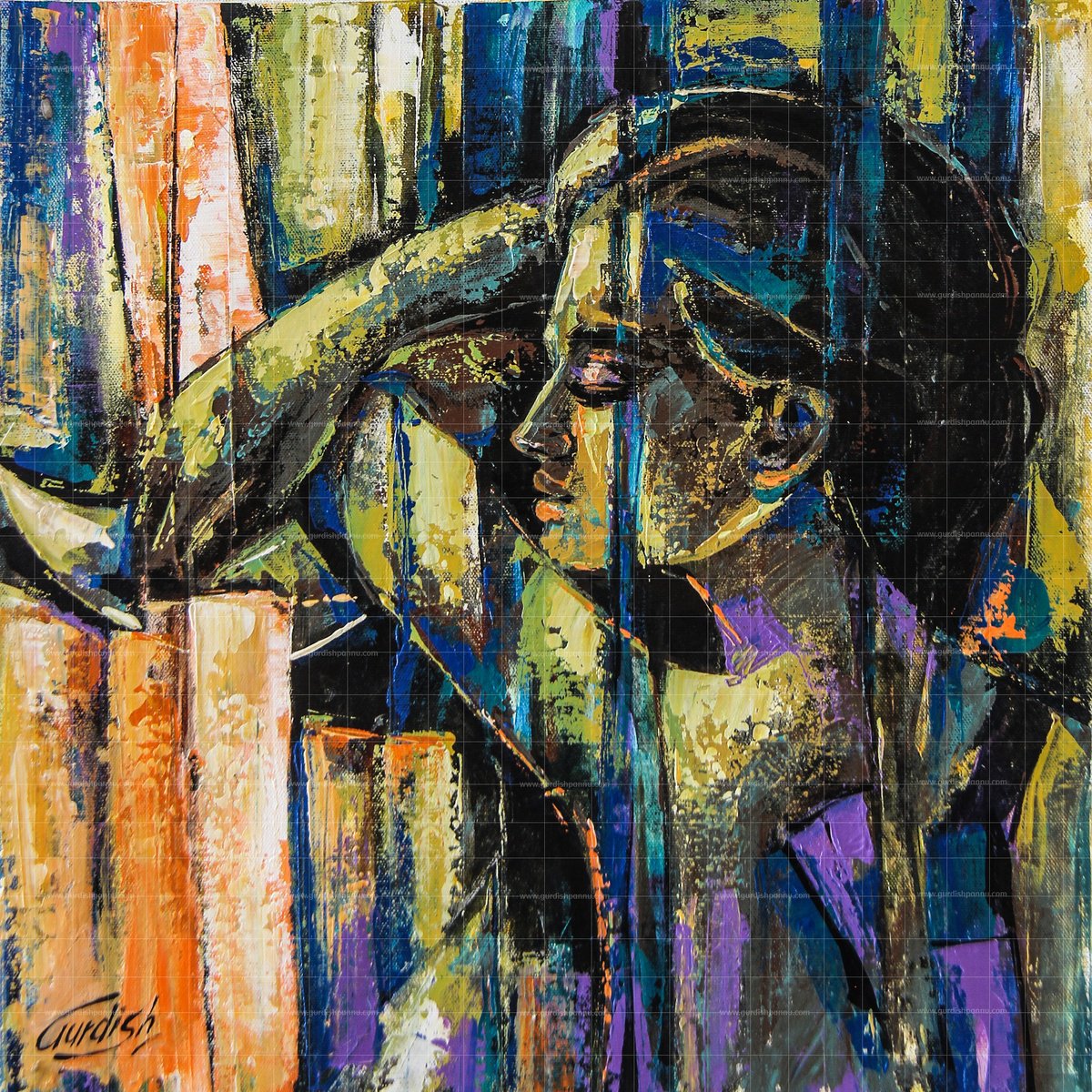 Abstract Acrylic Painting By Artist Gurdish Pannu, 18 X 18, Layers Of Love, Original Artwork