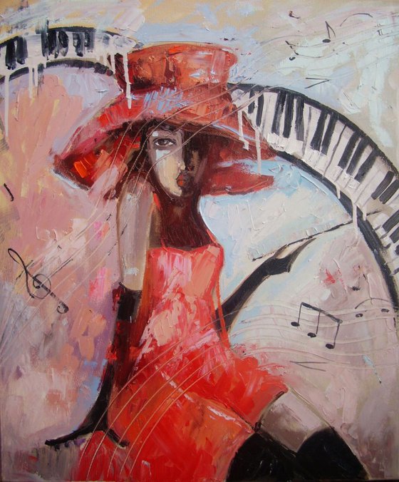 " JAZZ MUSIC  " - original oil painting on canvas, gift, PALETTE KNIFE