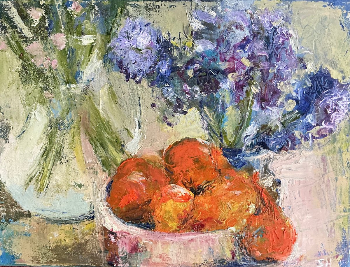Expressive Oil Painting , Hyacinths & Oranges By Sandra Haney, 16 X 12, Artwork For Sale On Artfinder