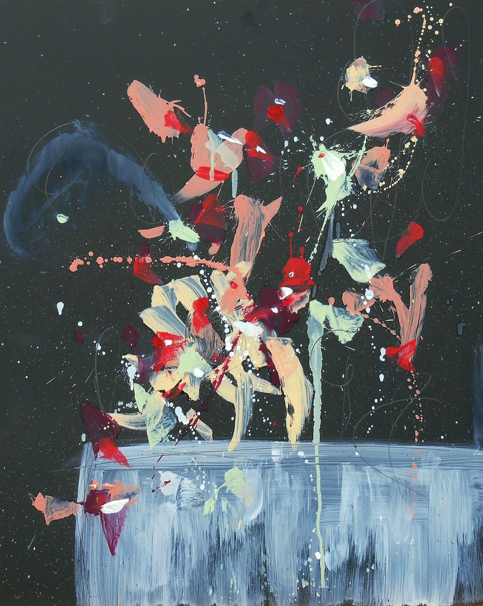 Abstract Botanical Painting By Cynthia Ligeros, 16 X 20, Flower Of Autumn, Original Artwork