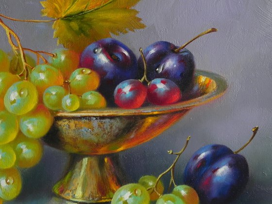 "Fruit in a vase" Oil on canvas Original art Kitchen decor