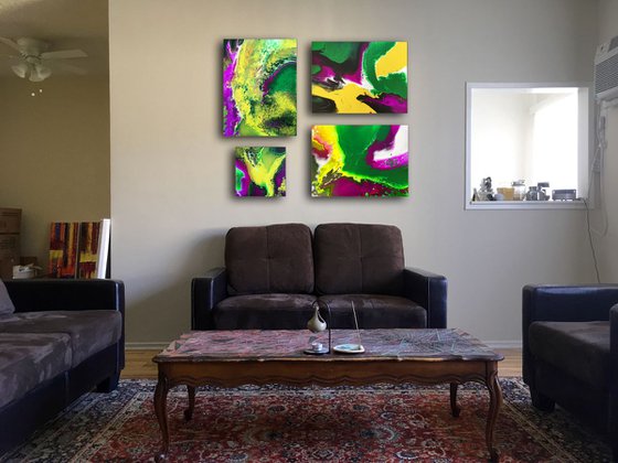 "Beautiful Invasion" - FREE USA SHIPPING - Original Quadriptych, Abstract PMS Acrylic Paintings Series - 42" x 36"