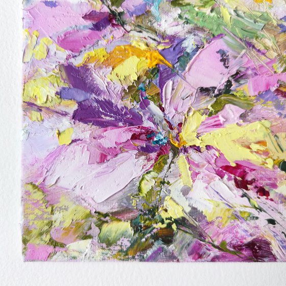 Abstract flowers, small oil painting