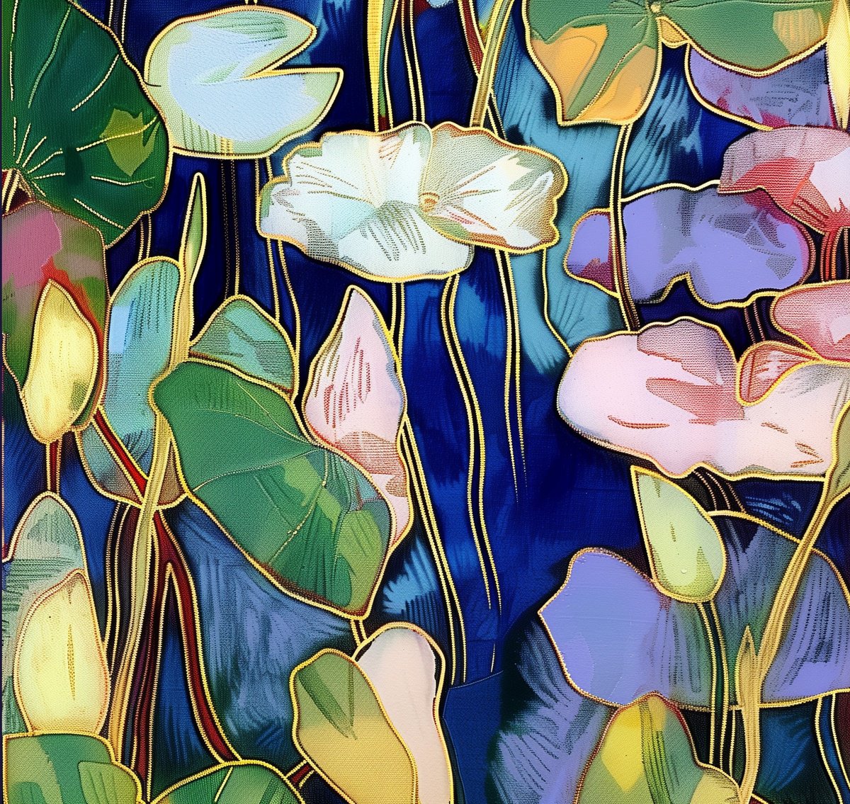  Water Lilies In Midnight Blue #1 By V+V Kniazievi, 63 X 63, Artwork For Sale On Artfinder