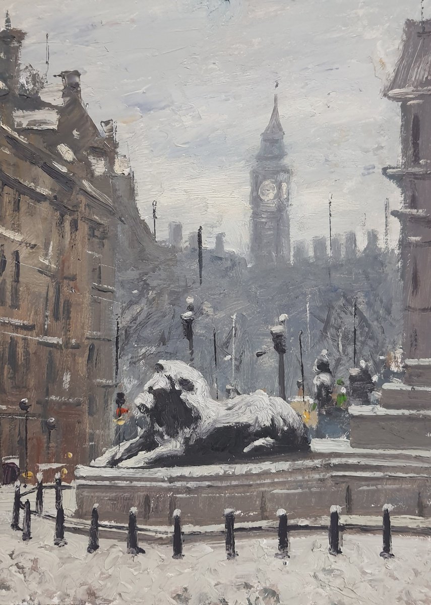 Trafalgar Square snow London by Roberto Ponte