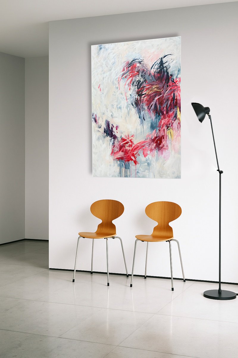 Abstract Acrylic Painting By Jutta Rika Bressem, 39 X 59", Dancing Alone, Original Artwork