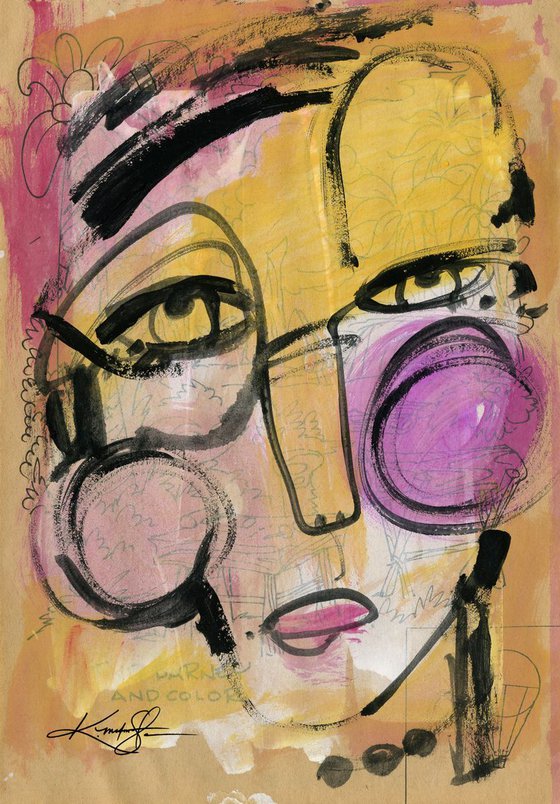 Funky Face 12-912 - Mixed Media Collage Painting by Kathy Morton Stanion