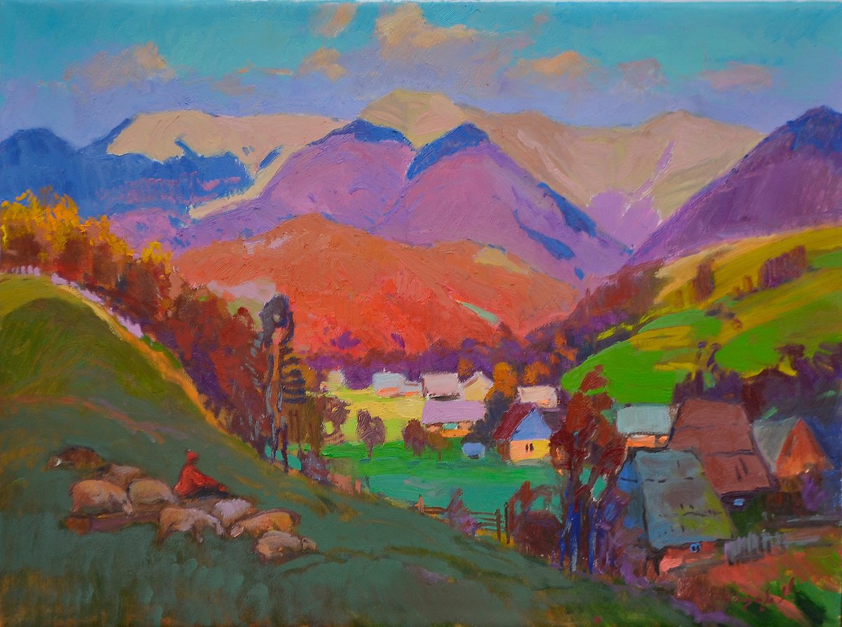 Impressionistic Landscape Oil Painting By Alexander Shandor, 31 X 24, Mountain Silence, Original Artwork