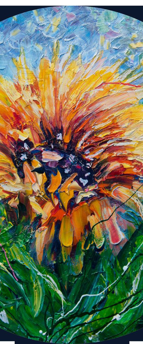 Sun Flower  (On a wooden circle) by Lena Owens at OLena Art