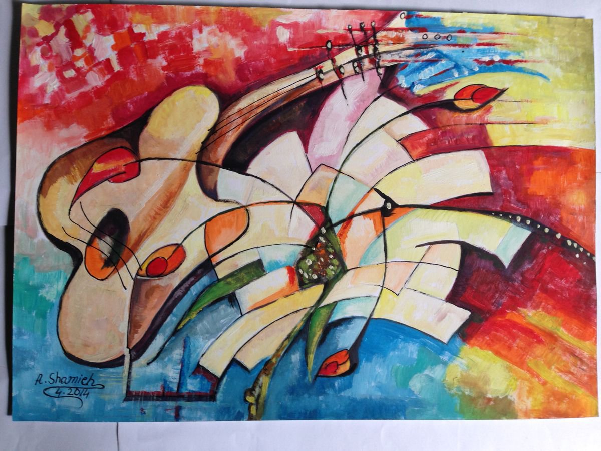 Abstract Still Life Painting By Abdelrahman Shamieh, 17 X 12, Tarab, Original Artwork