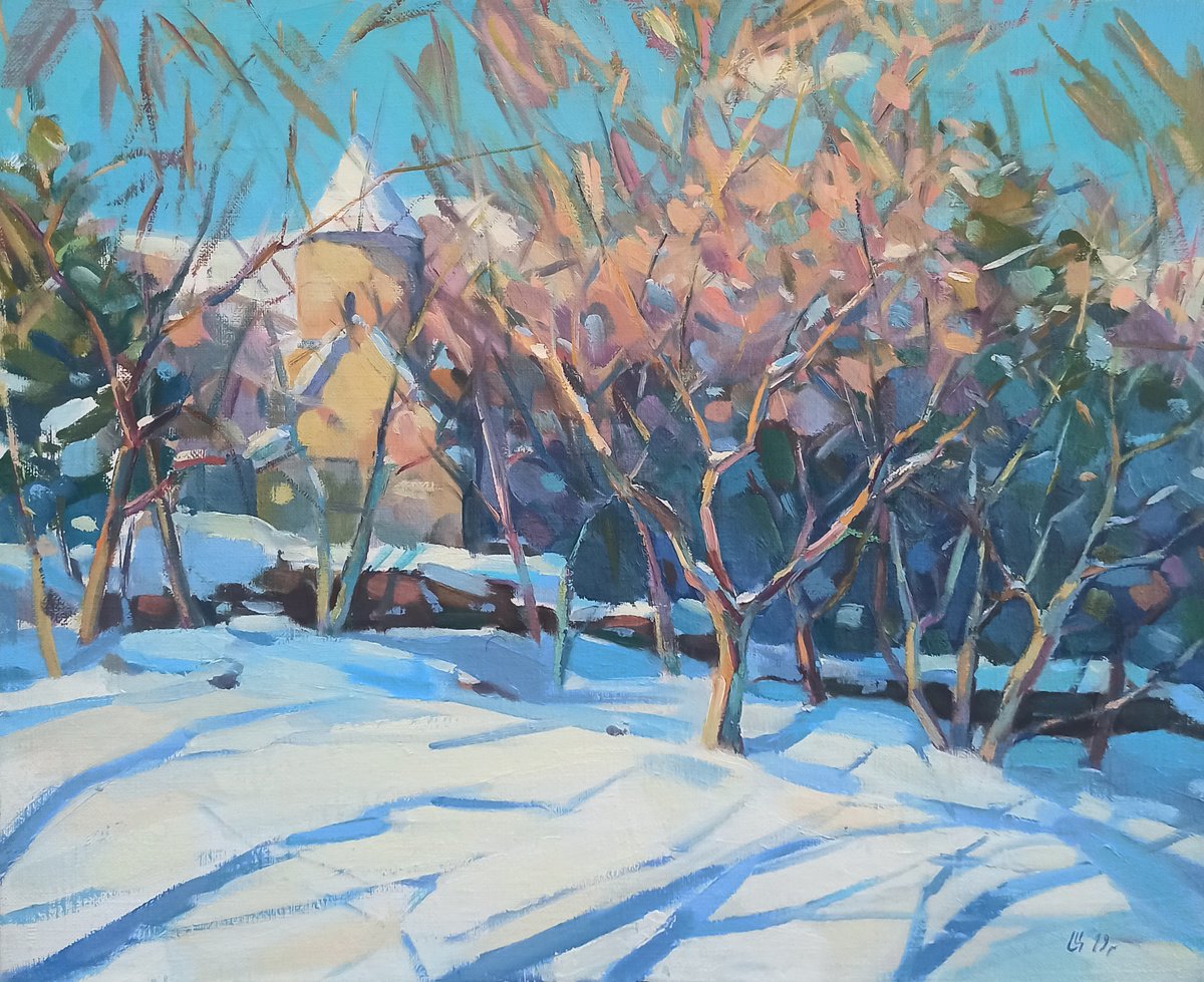 Impressionistic Landscape Oil Painting By Arman Avagyan, 20 X 16, Hush Of Winter, Original Artwork