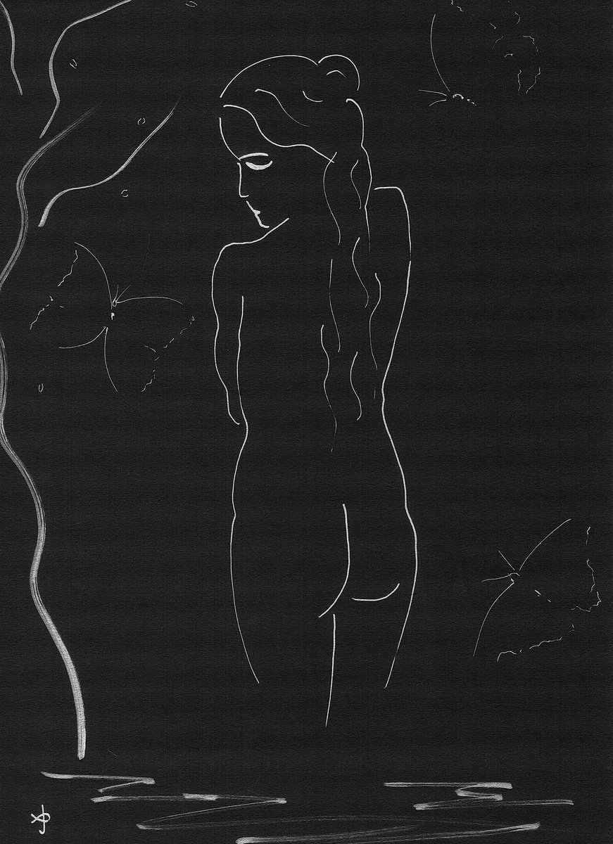 Expressive Animal Ink Drawing By David Jones, 11 X 15, Together #2024R, Original Artwork