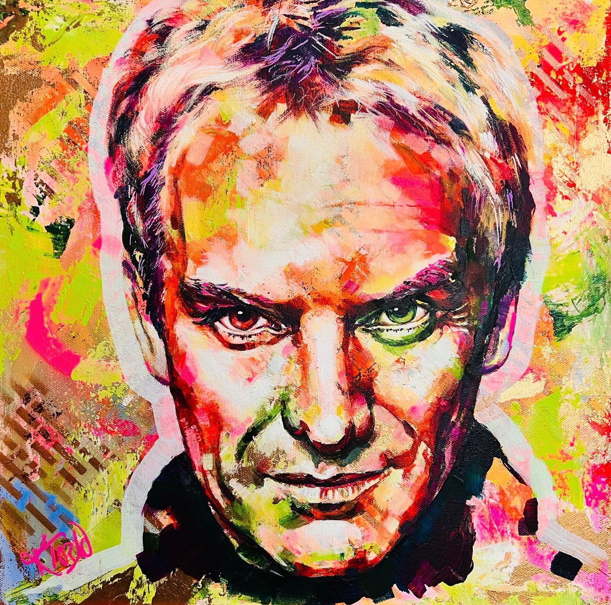 Expressive Portrait Acrylic Painting By Kirsten Todd, 16 X 16", Iconic - Sting, Original Artwork